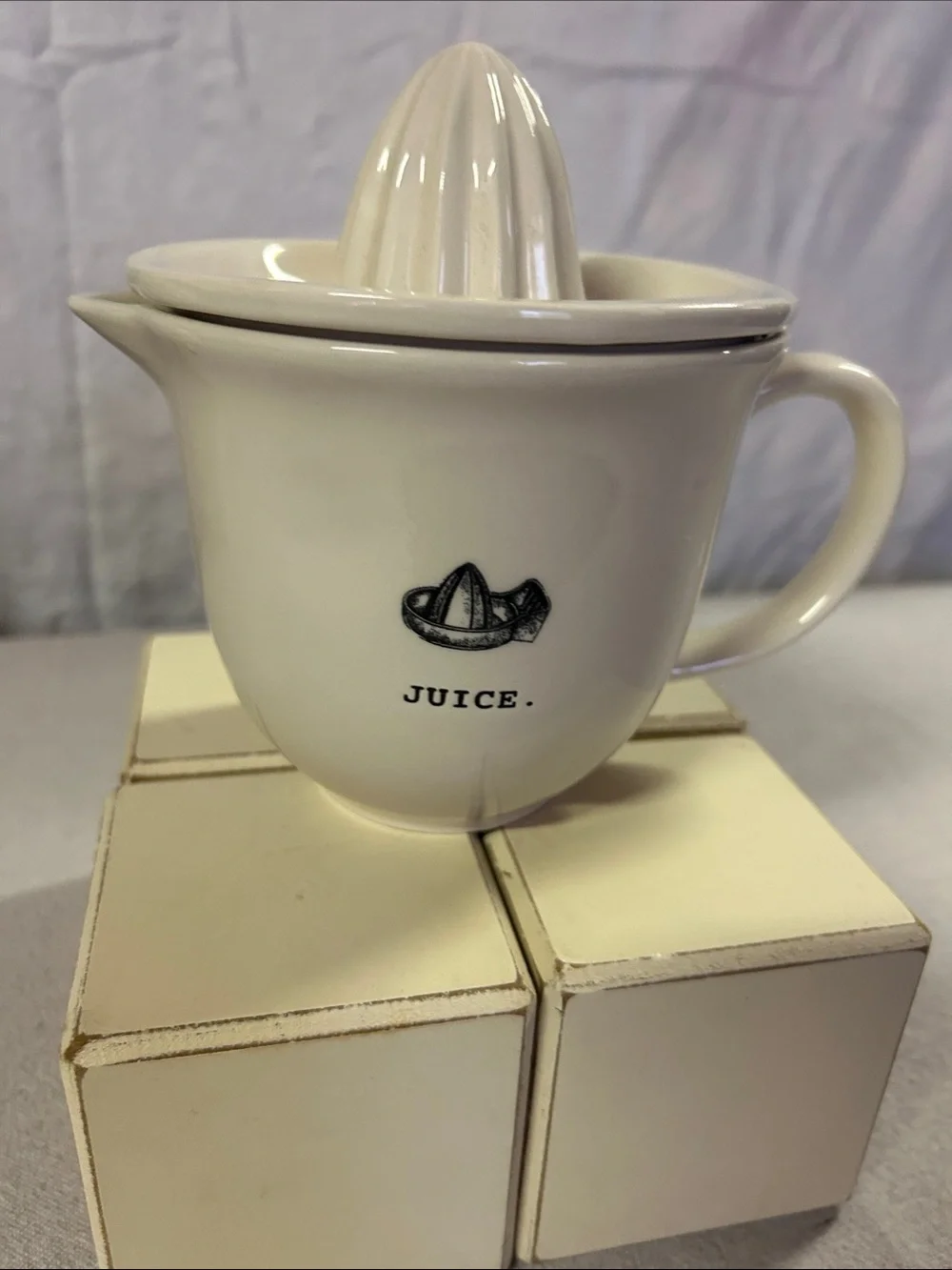 Rae Dunn White Ceramic JUICE Reamer Pitcher